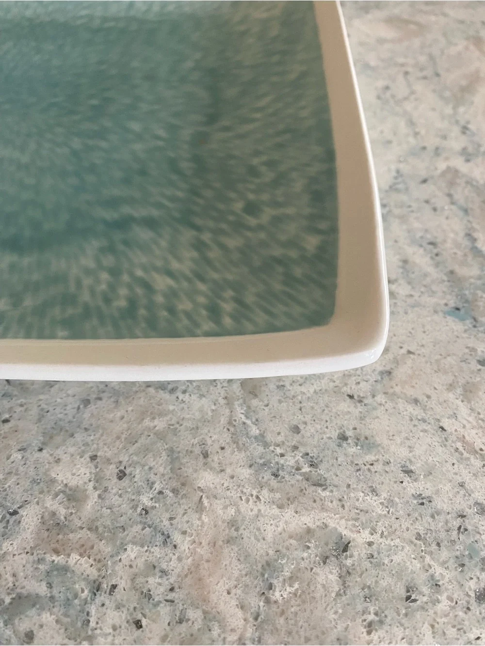 Sango Square Dinner Plates in Aqua and Cream - Set of 7